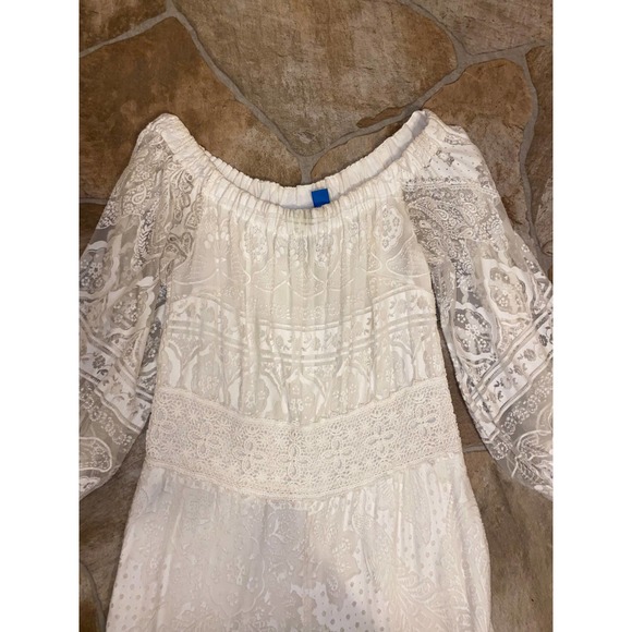 Farm Rio Elliot Boho Off the Shoulder Crochet Wide-Leg Jumpsuit- White, Size XS - Picture 4 of 6